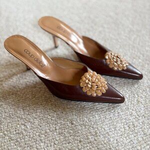 COUP D'ETAT brown flower patten leather mule